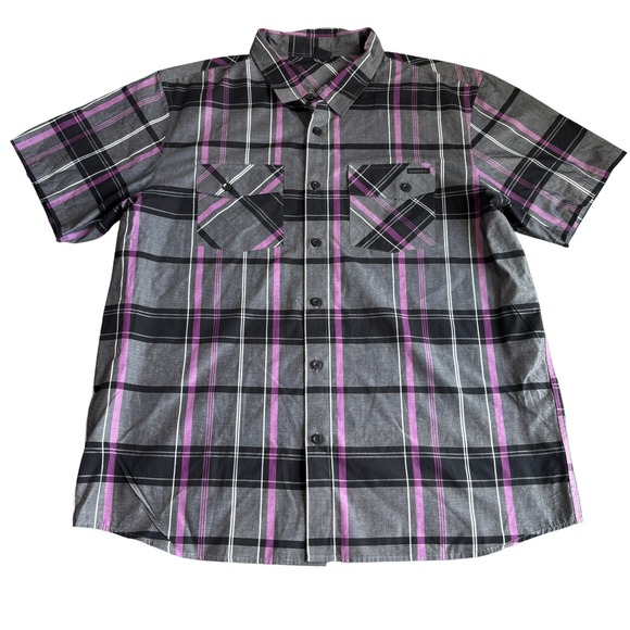 Oakley XXL Plaid Shirt Short Sleeve Button Down Purple Black Mens - Picture 1 of 7
